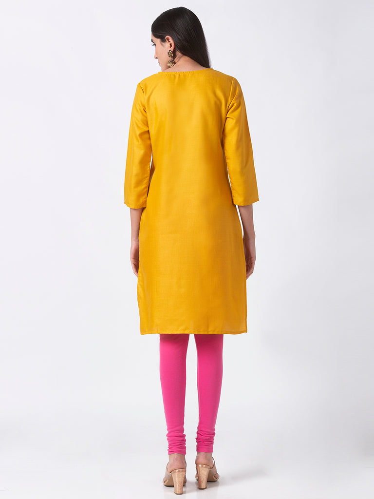 Women Straight Three-Fourth Mustard Kurta