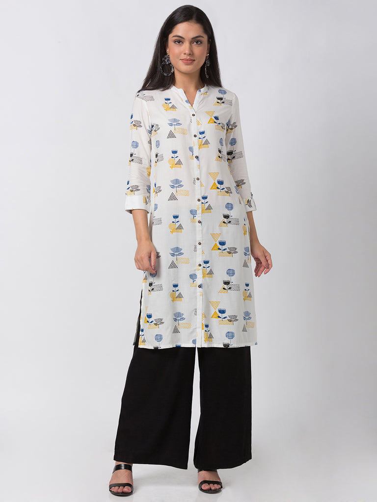 Women Straight Three-Fourth White Kurta