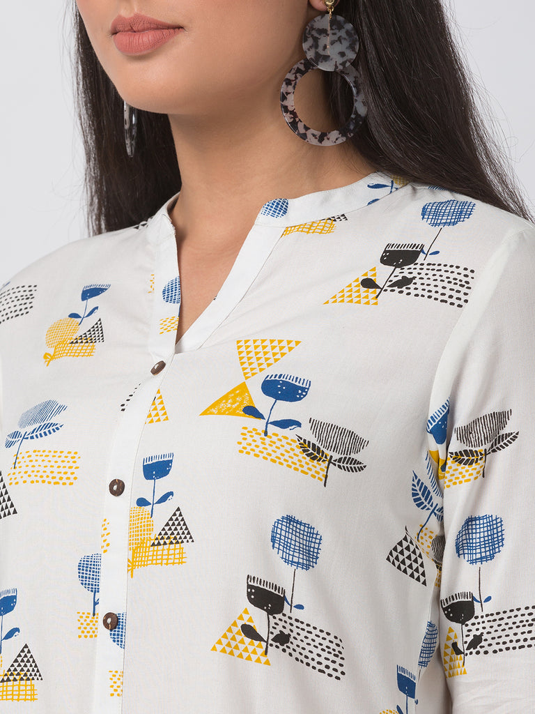 Women Straight Three-Fourth White Kurta