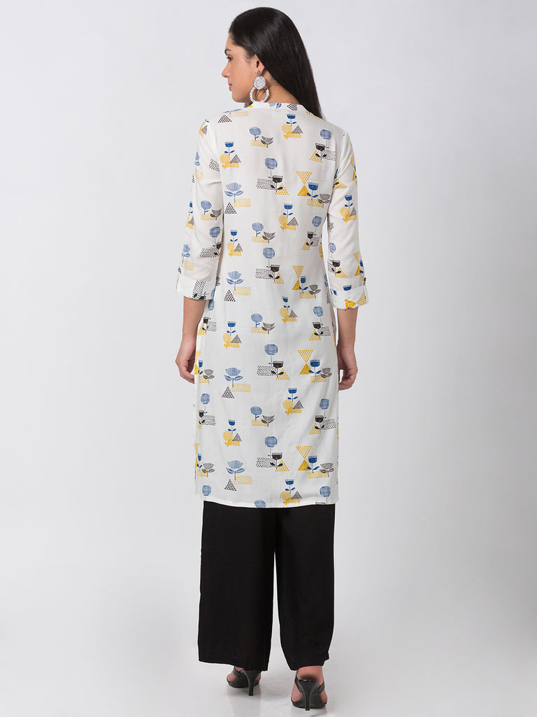Women Straight Three-Fourth White Kurta