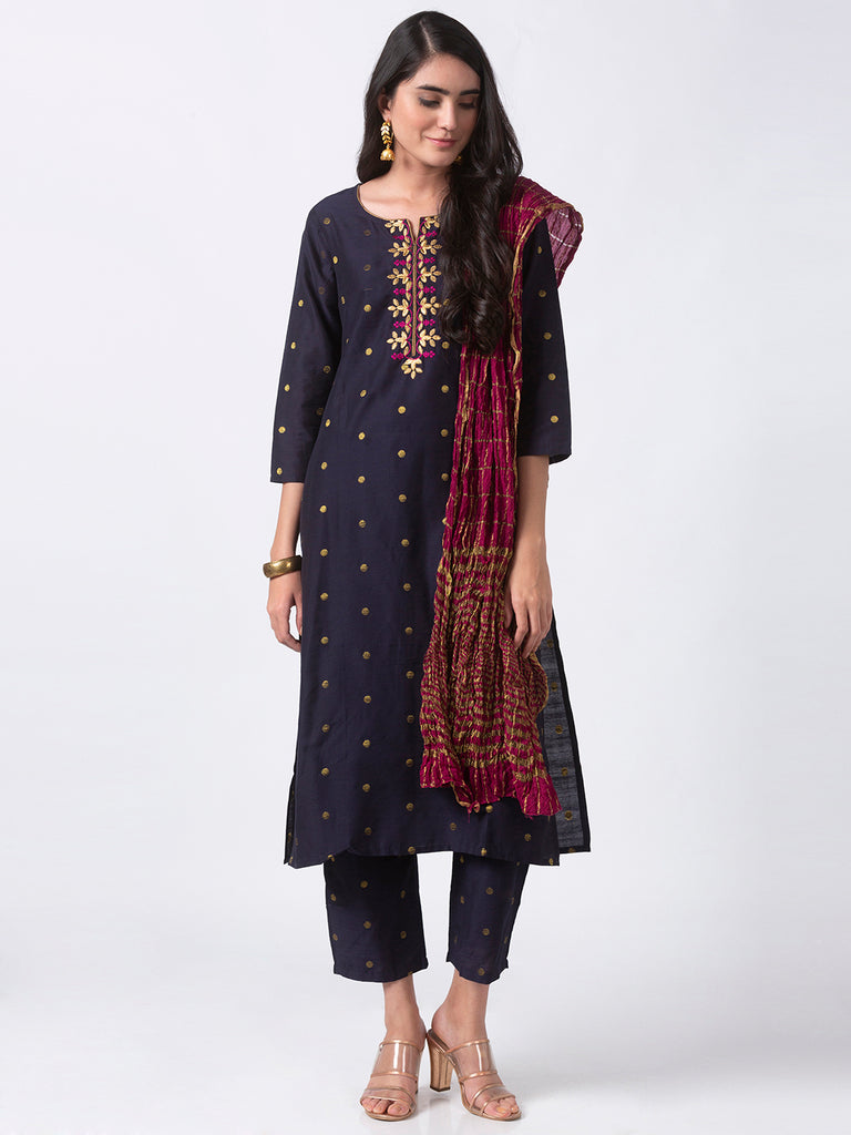 Women A Line Three-Fourth Navy Skd