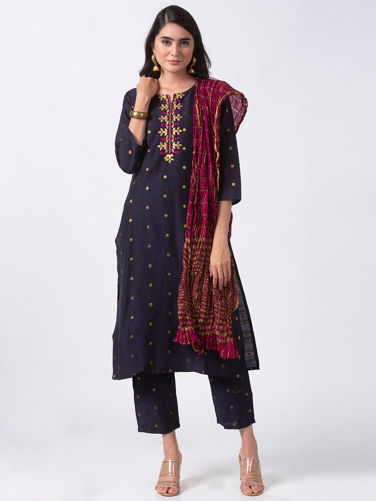 Women A Line Three-Fourth Navy Skd
