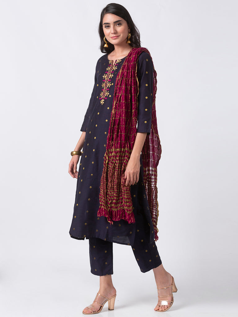 Women A Line Three-Fourth Navy Skd