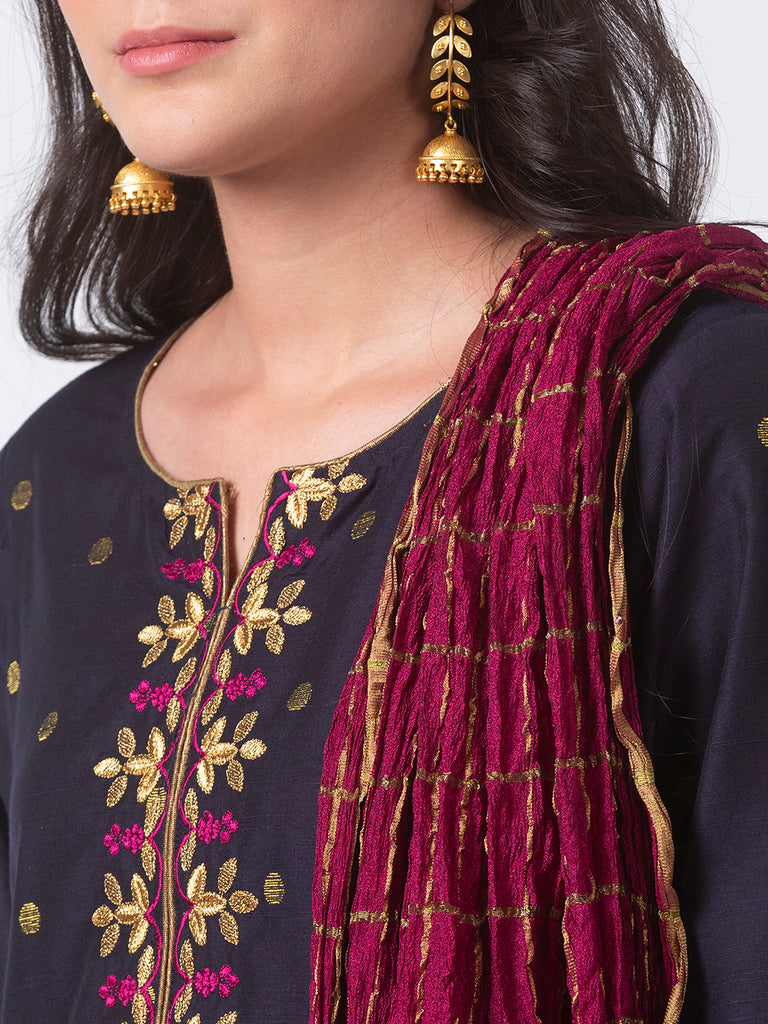 Women A Line Three-Fourth Navy Skd