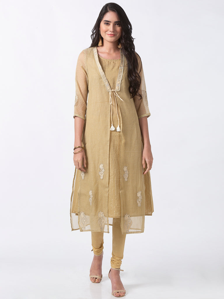 Women Twin Kurta Three-Fourth Beige Kurta