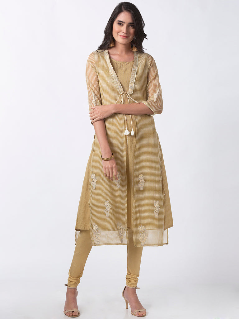 Women Twin Kurta Three-Fourth Beige Kurta