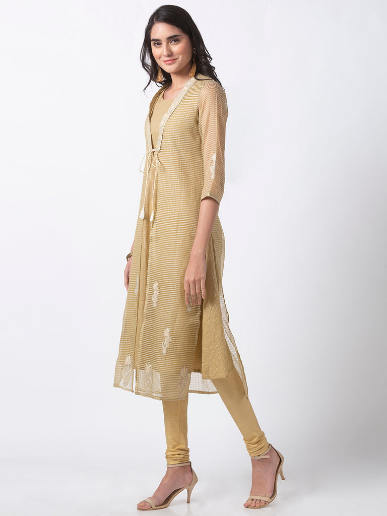 Women Twin Kurta Three-Fourth Beige Kurta
