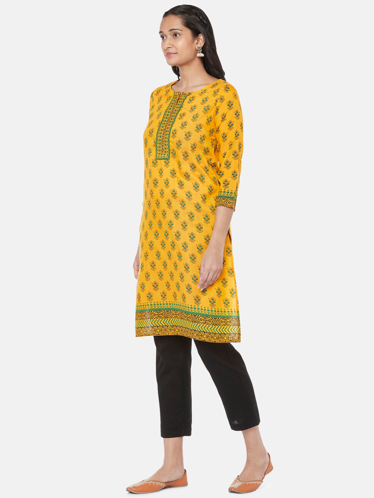 Polystaple Three-Fourth Straight Women Mustard Kurta