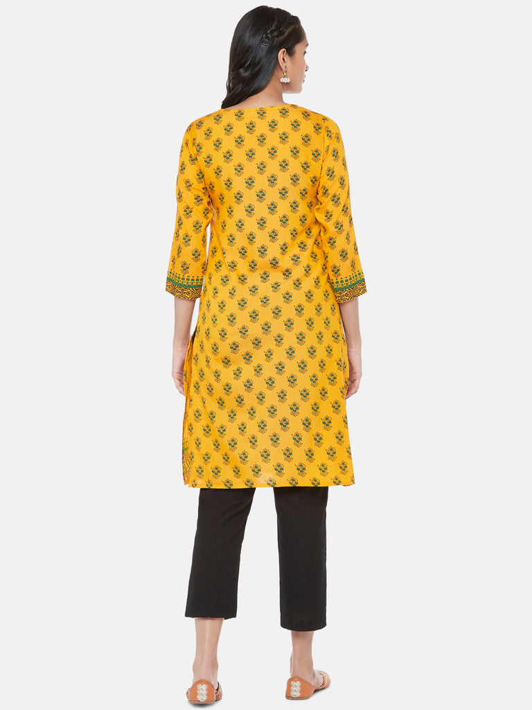 Polystaple Three-Fourth Straight Women Mustard Kurta