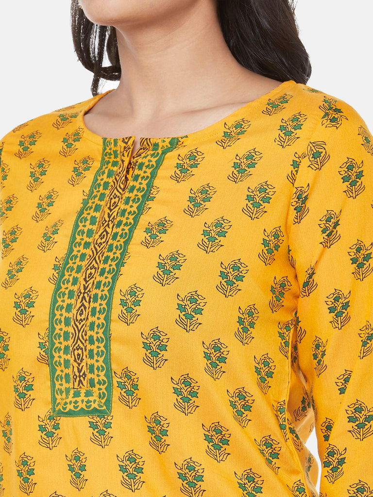 Polystaple Three-Fourth Straight Women Mustard Kurta