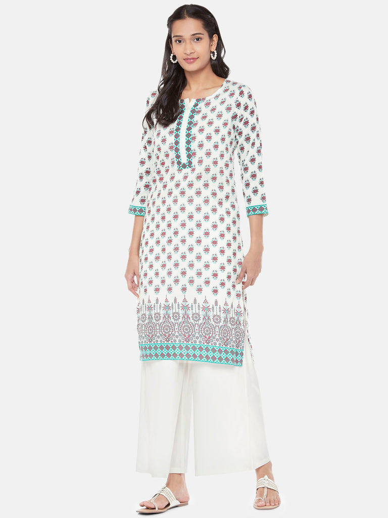 Polystaple Three-Fourth Straight Women Off White Kurta