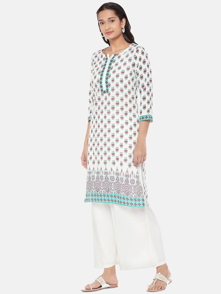 Polystaple Three-Fourth Straight Women Off White Kurta