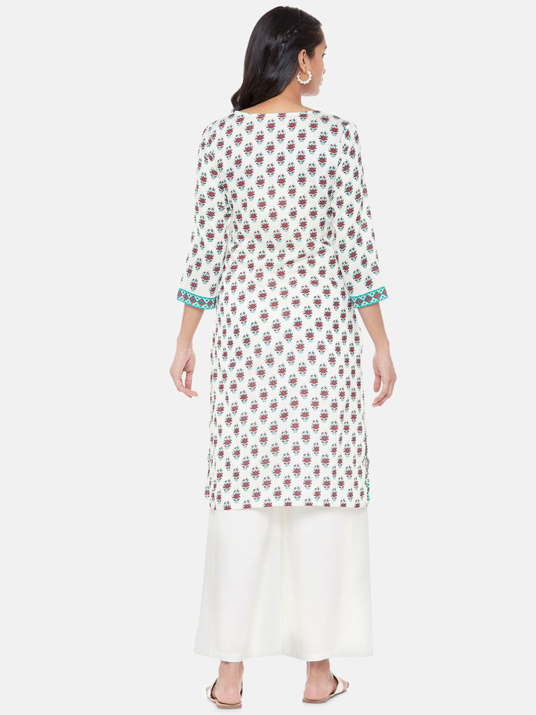 Polystaple Three-Fourth Straight Women Off White Kurta