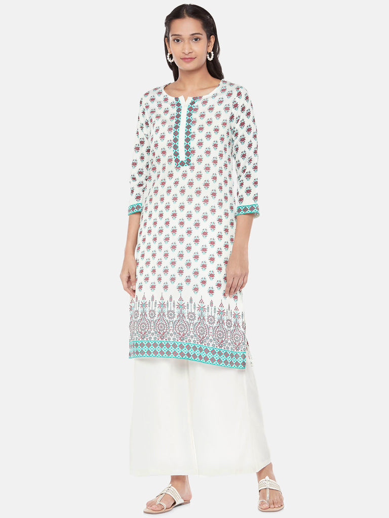 Polystaple Three-Fourth Straight Women Off White Kurta