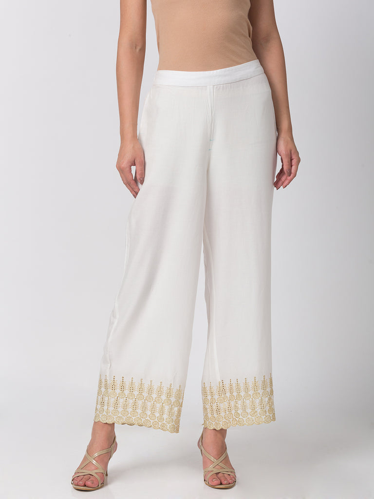 Women Flared Off White Pallazzo