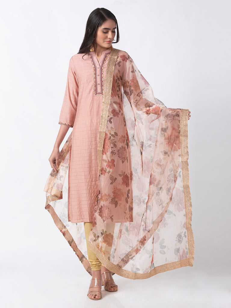 Women Straight Pink Dupatta