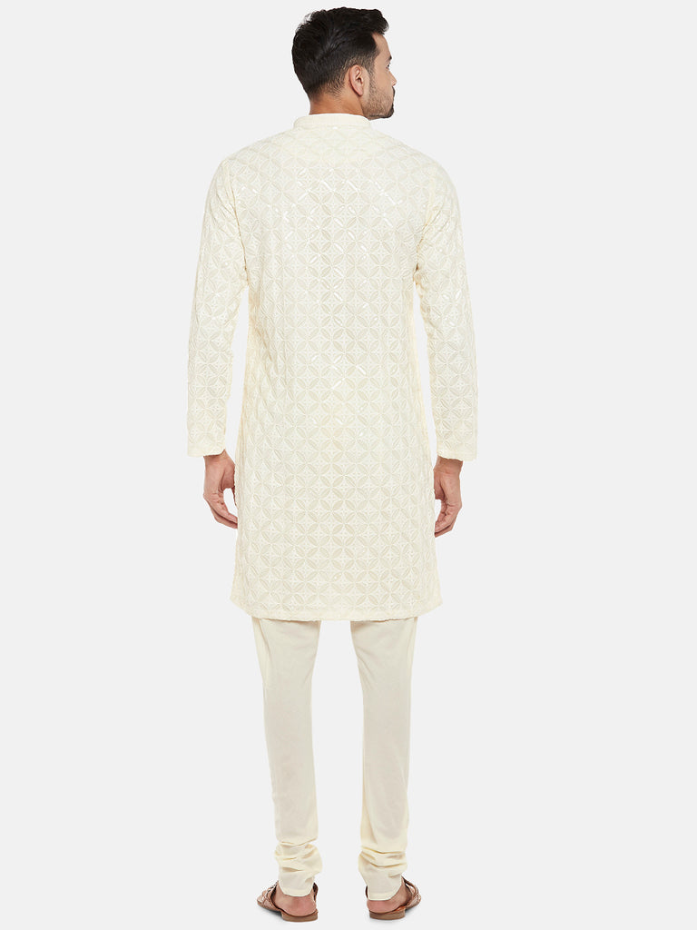 Georgette Men Cream Kp Set