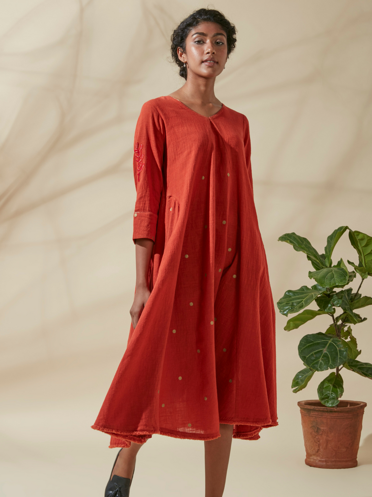 Crimson V-Panel Kurta Dress