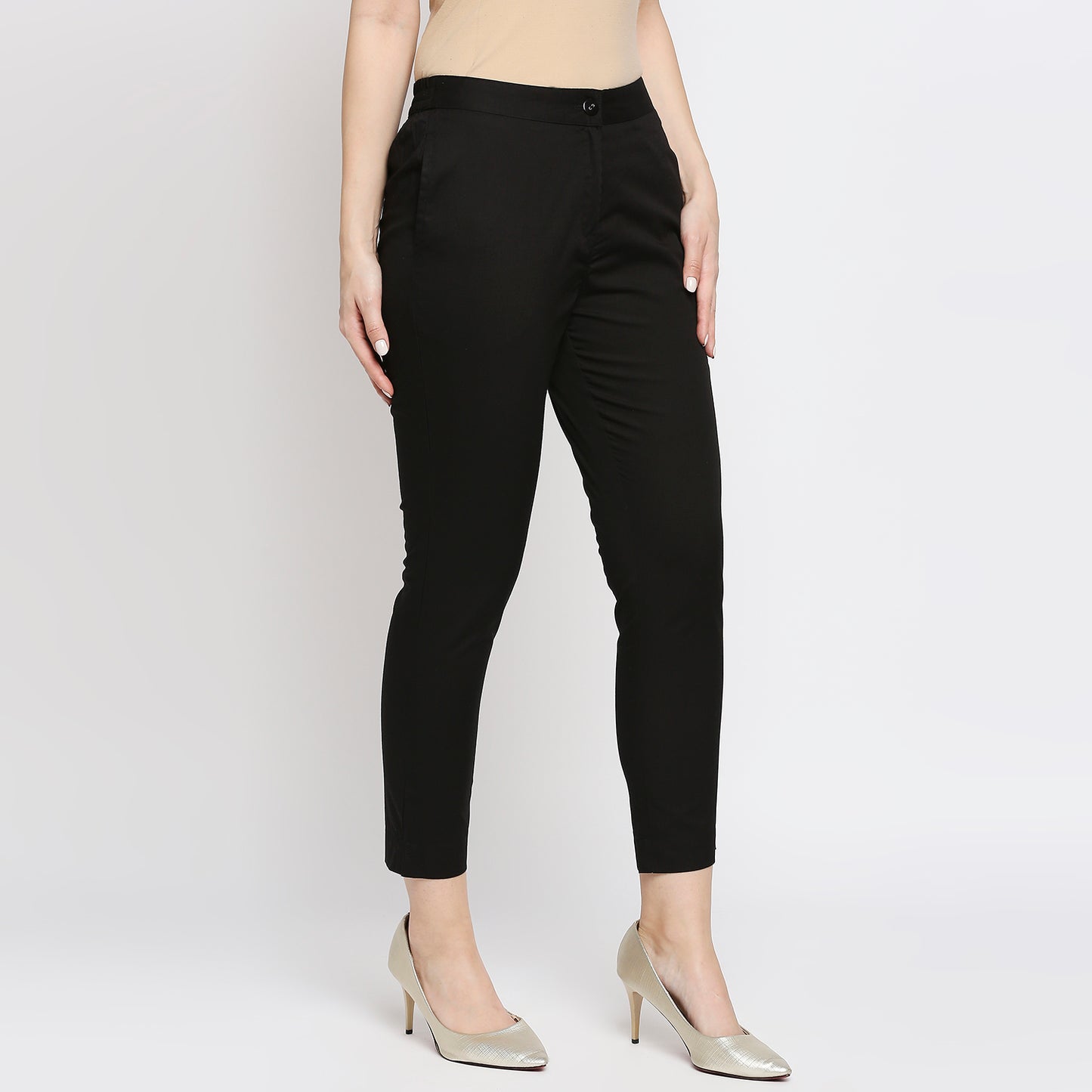 Women's Black Cotton Solid Pants