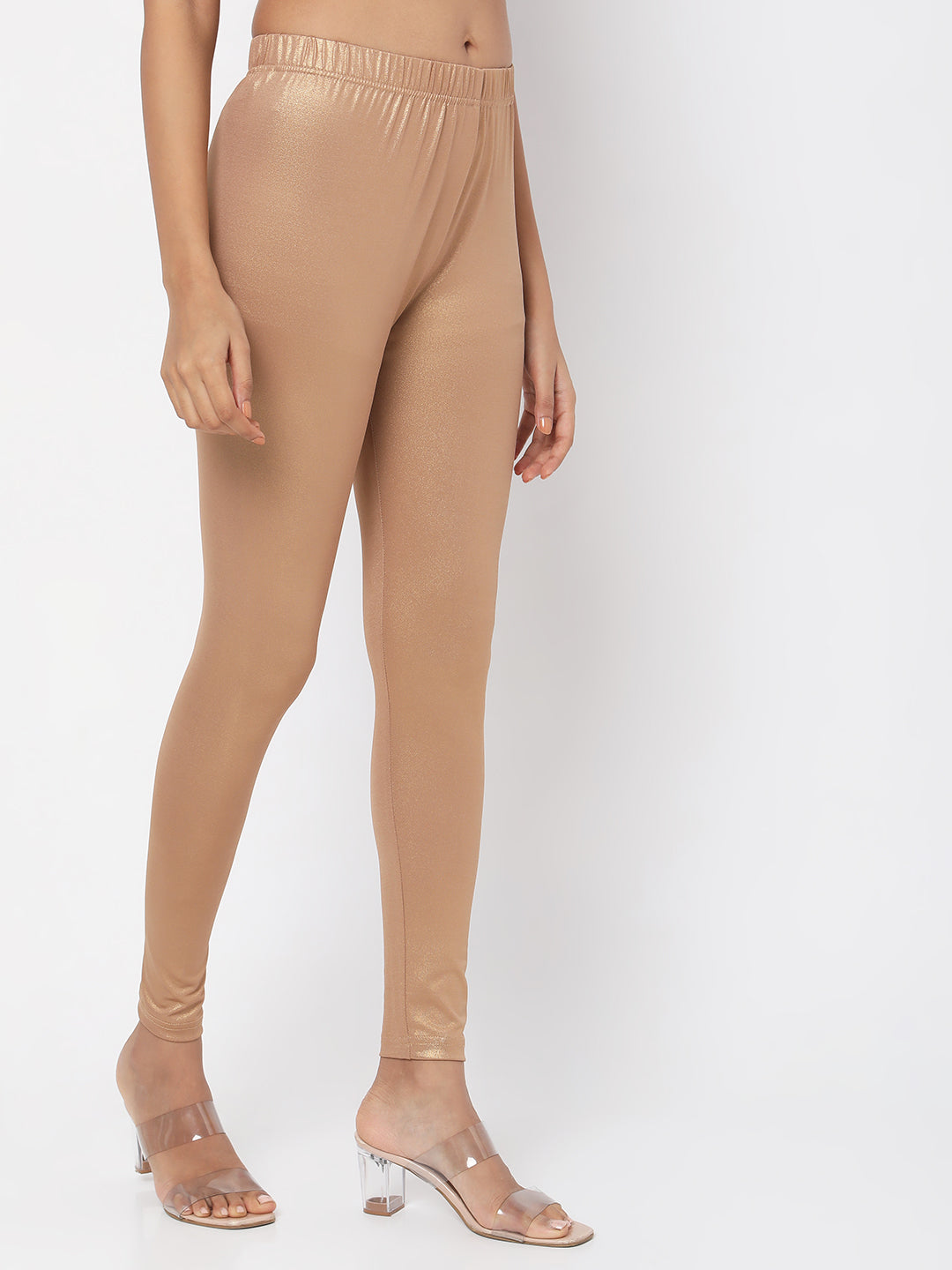 Women's Beige Polyester Spandex Solid Leggings