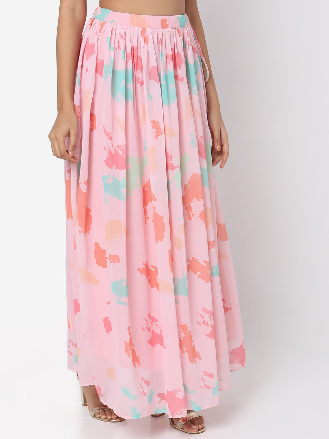 Women's Peach Polyester Printed Skirt