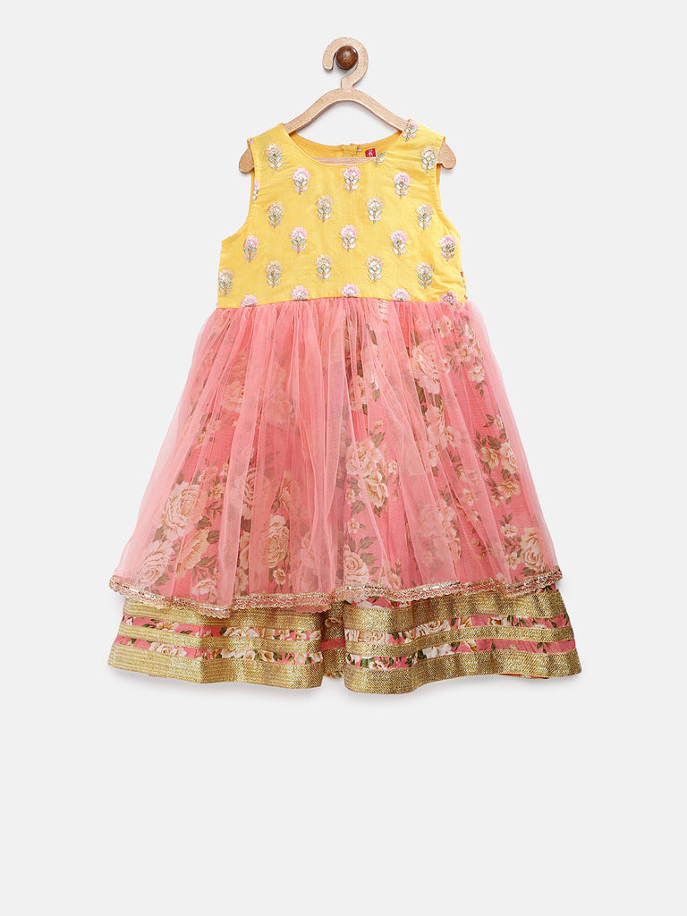 Kids Girls Flared Sleeveless Yellow Dress