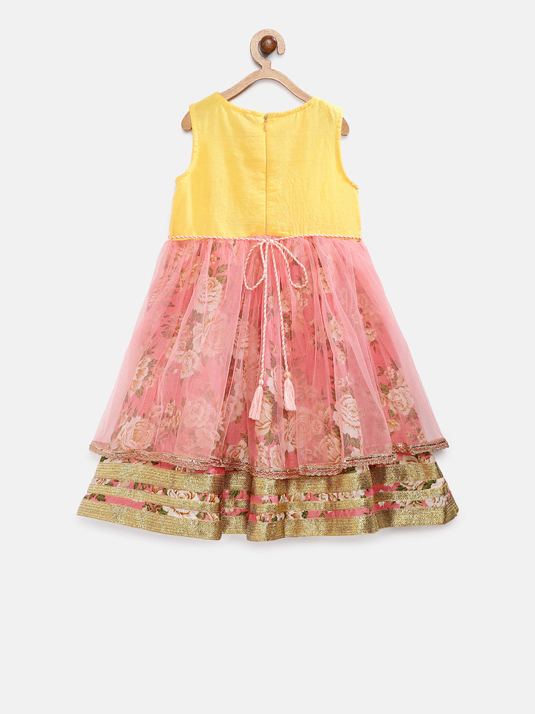 Kids Girls Flared Sleeveless Yellow Dress
