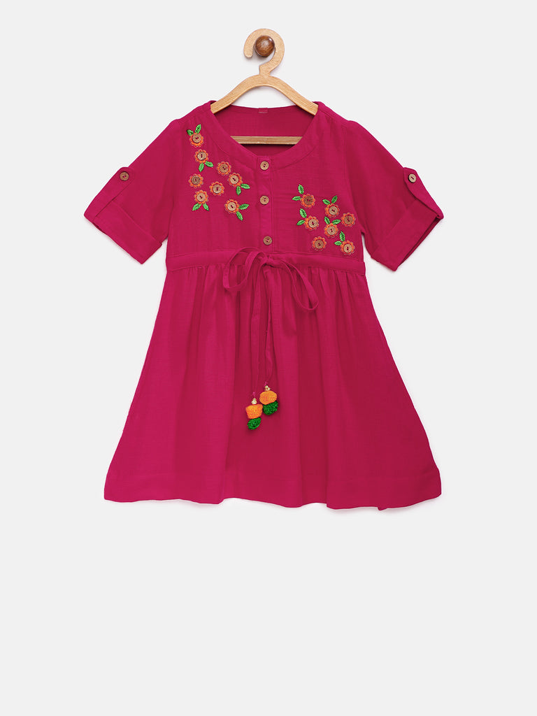 Kids Girls Flared Three-Fourth Fuchsia Dress