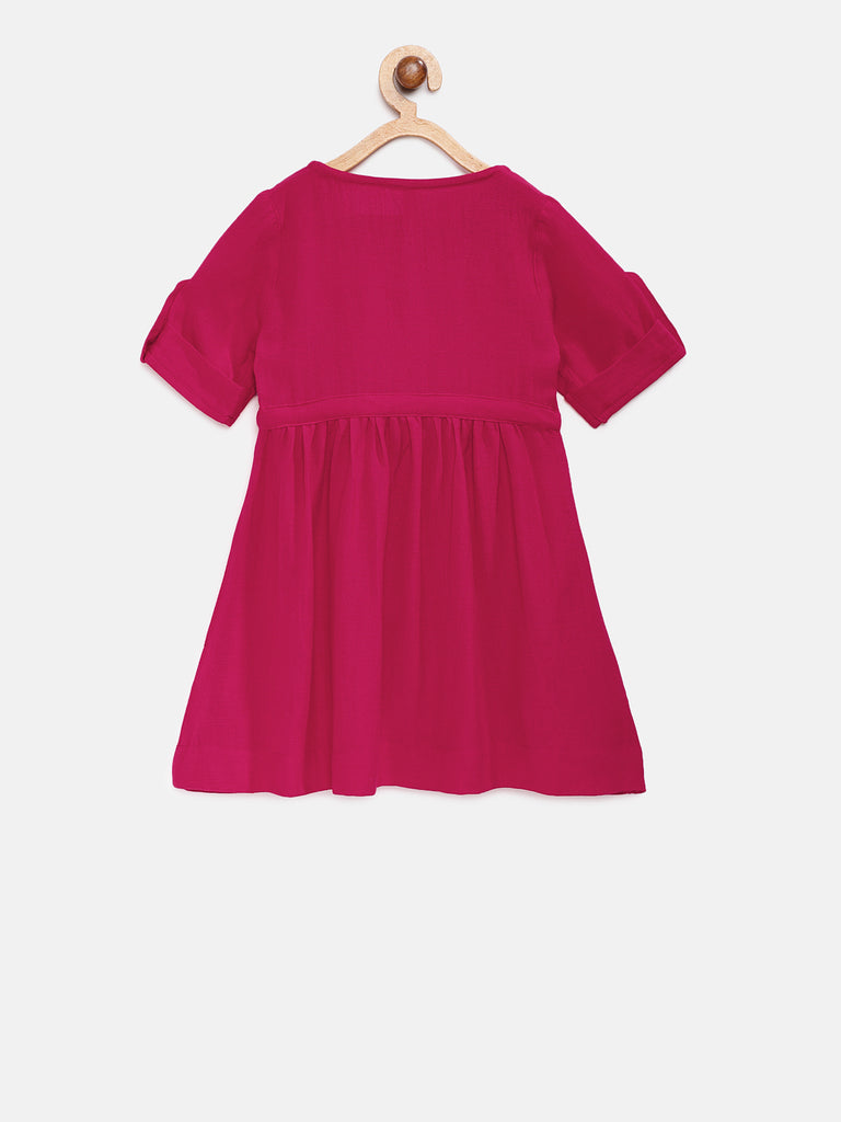 Kids Girls Flared Three-Fourth Fuchsia Dress