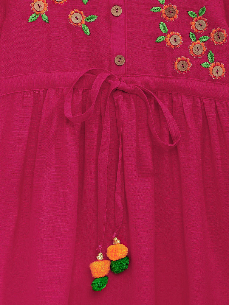 Kids Girls Flared Three-Fourth Fuchsia Dress