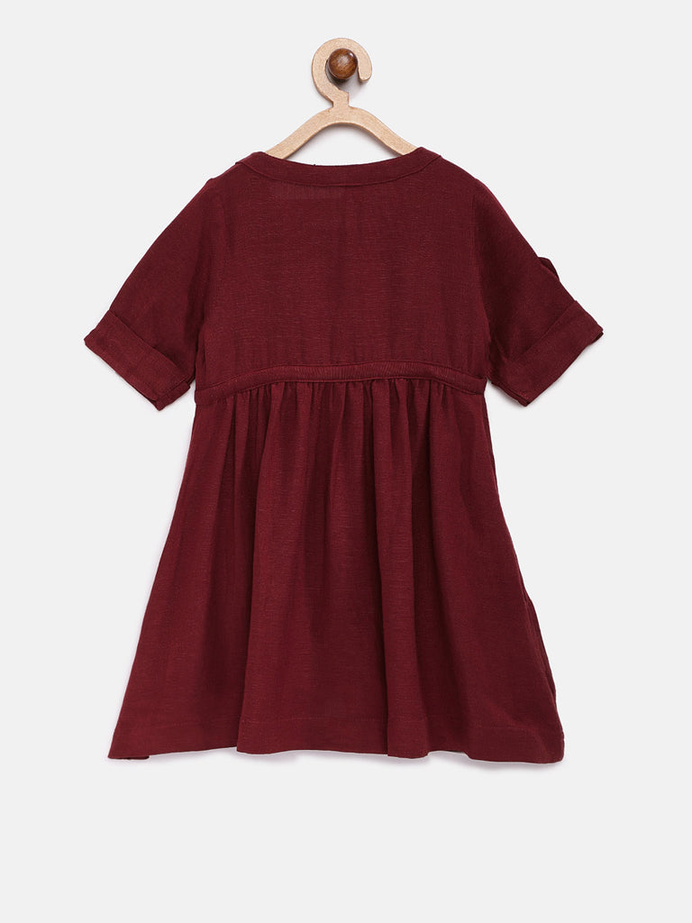 Kids Girls Flared Three-Fourth Maroon Dress