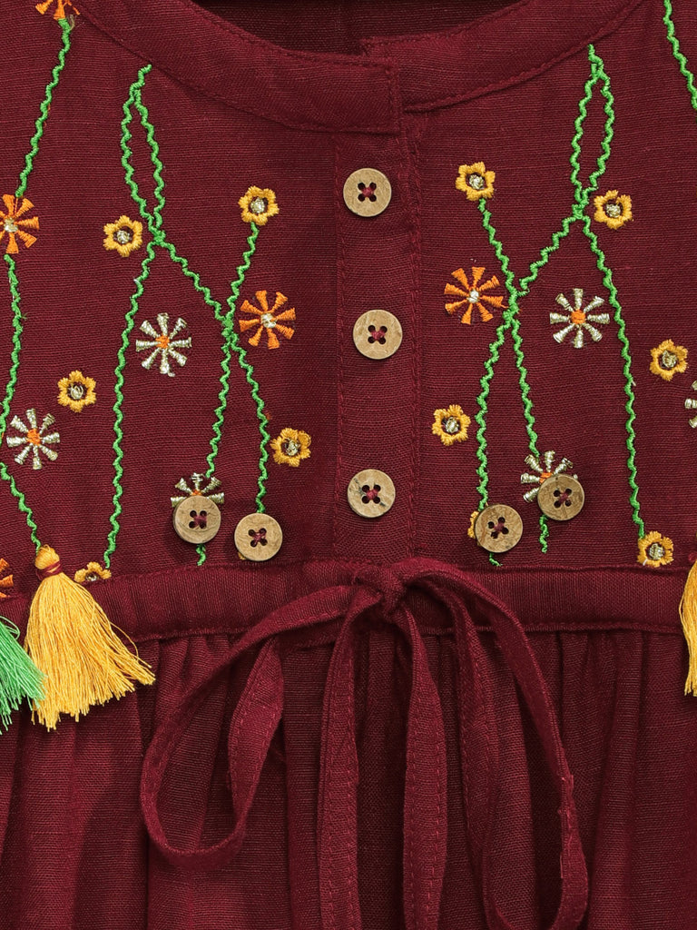 Kids Girls Flared Three-Fourth Maroon Dress