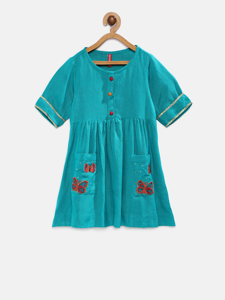Kids Girls Flared Three-Fourth Teal Dress