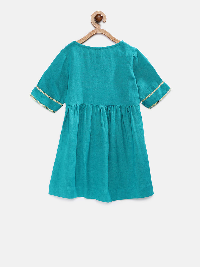 Kids Girls Flared Three-Fourth Teal Dress