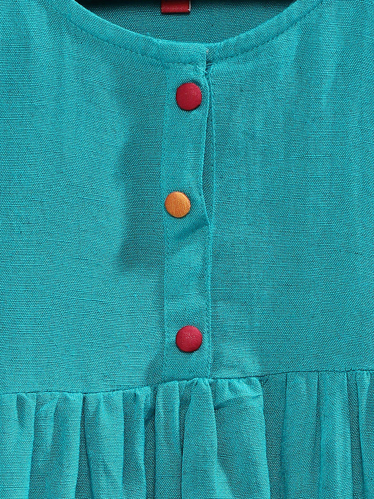 Kids Girls Flared Three-Fourth Teal Dress