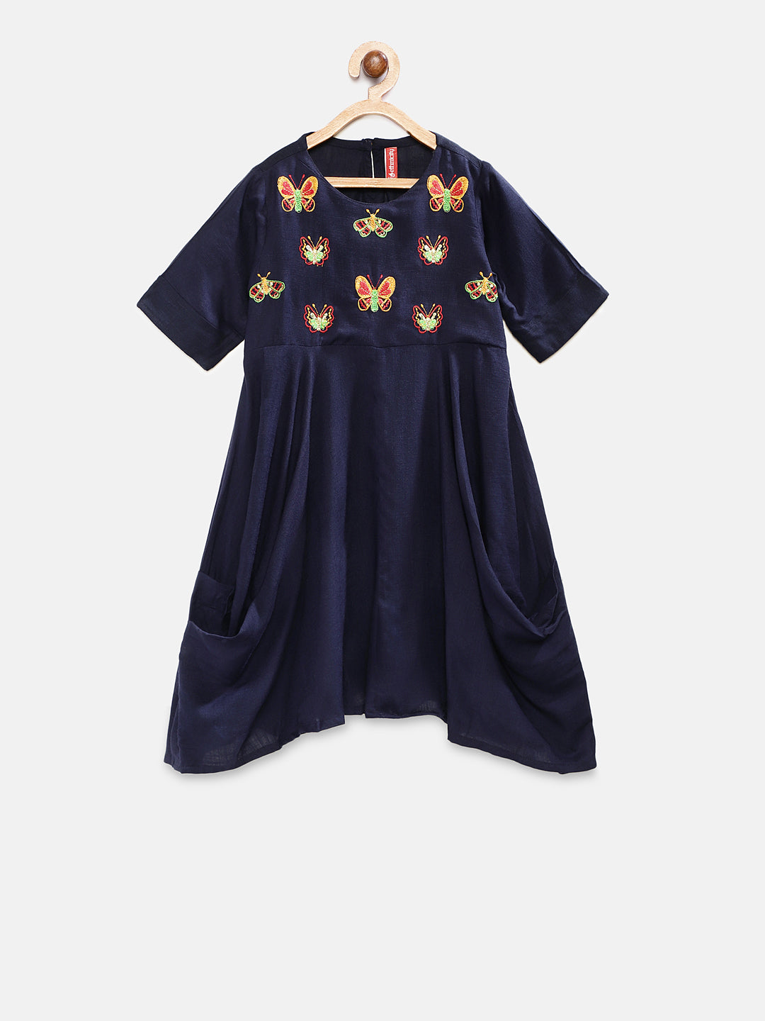 Kids Girls Flared Three-Fourth Navy Dress