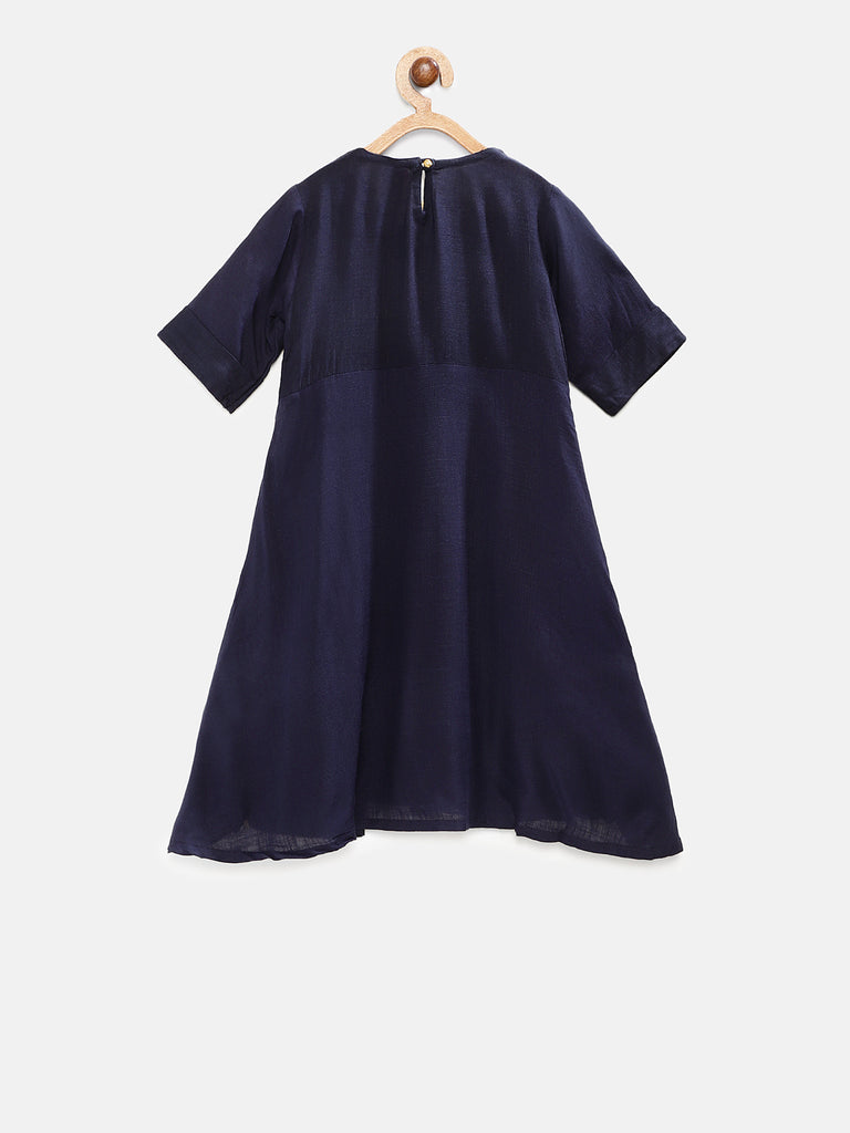 Kids Girls Flared Three-Fourth Navy Dress