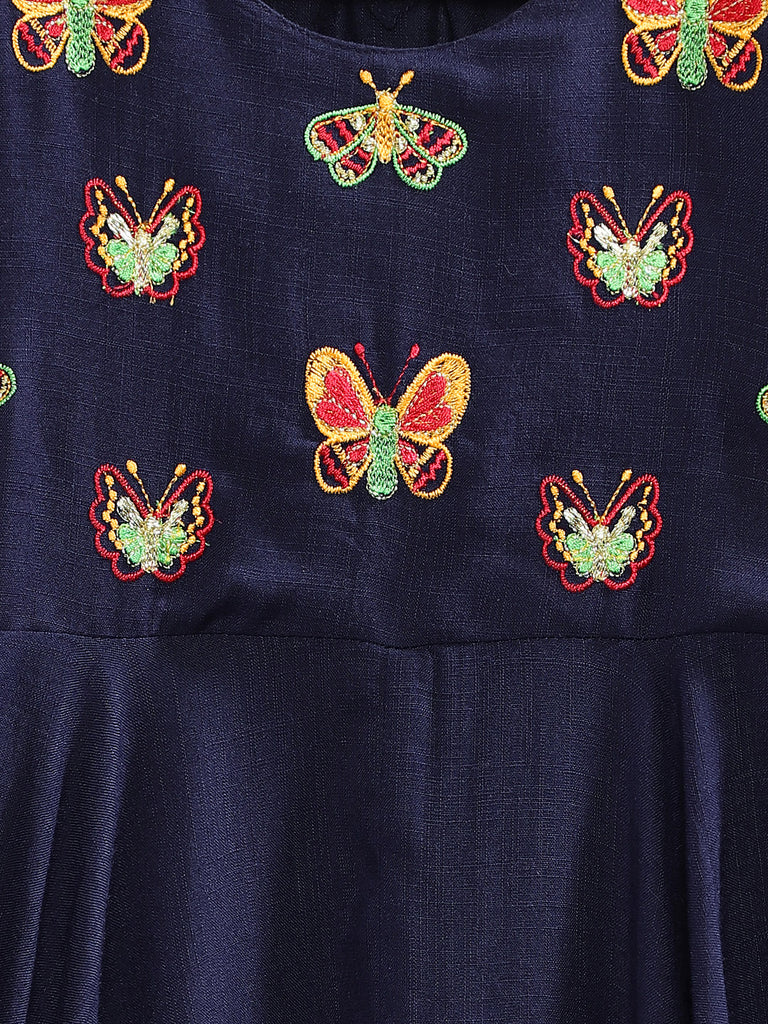 Kids Girls Flared Three-Fourth Navy Dress