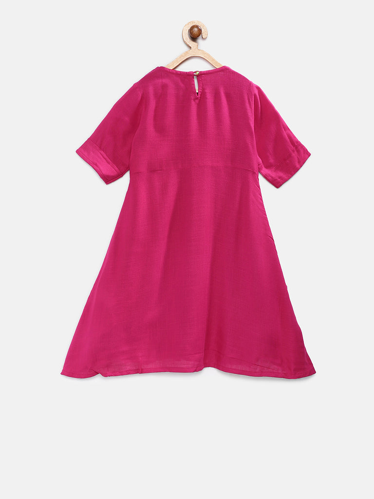 Kids Girls Flared Three-Fourth Fuchsia Dress