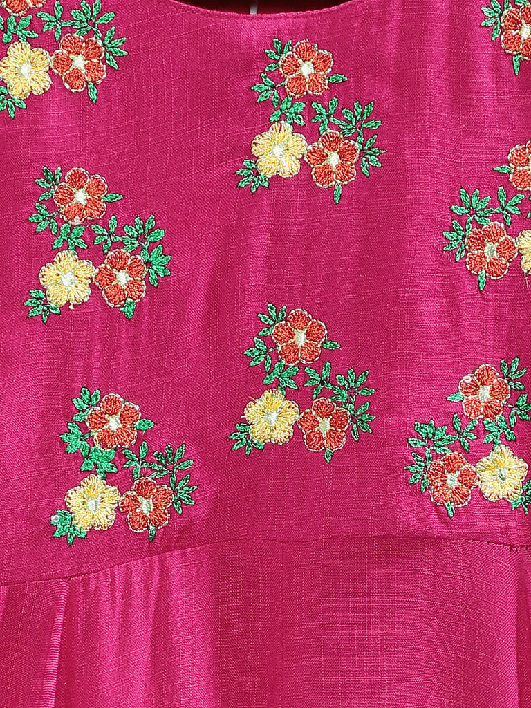 Kids Girls Flared Three-Fourth Fuchsia Dress