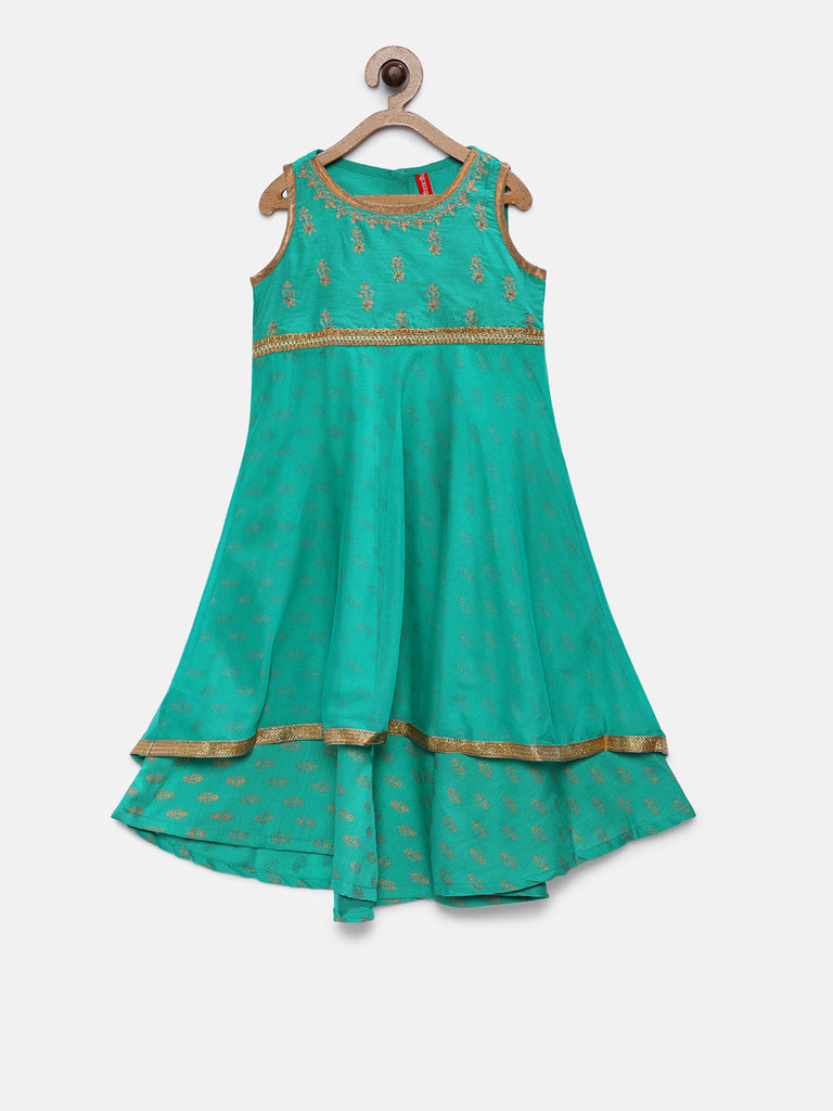 Kids Girls Flared Sleeveless Teal Dress