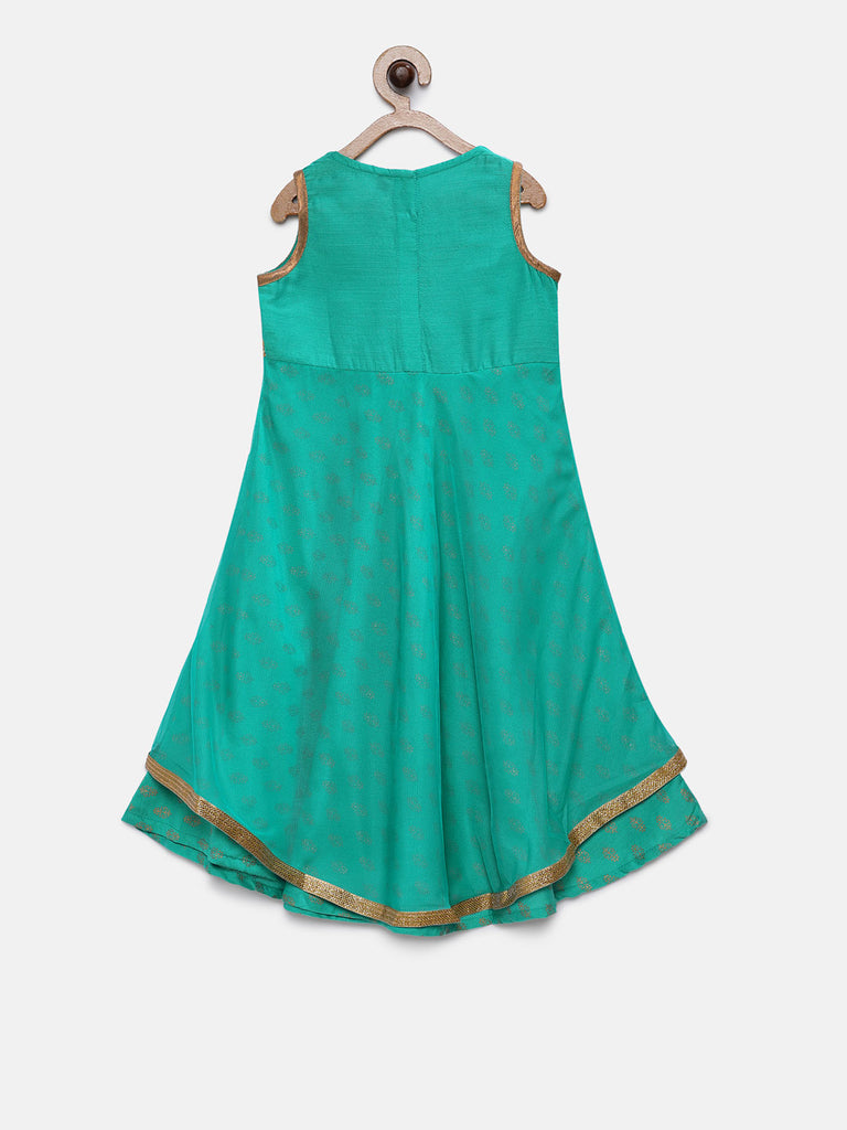 Kids Girls Flared Sleeveless Teal Dress