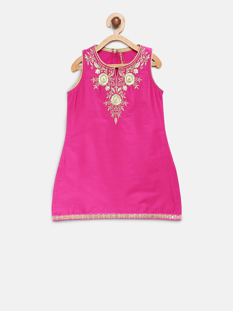Kids Girls Flared Three-Fourth Pink Lehenga Set
