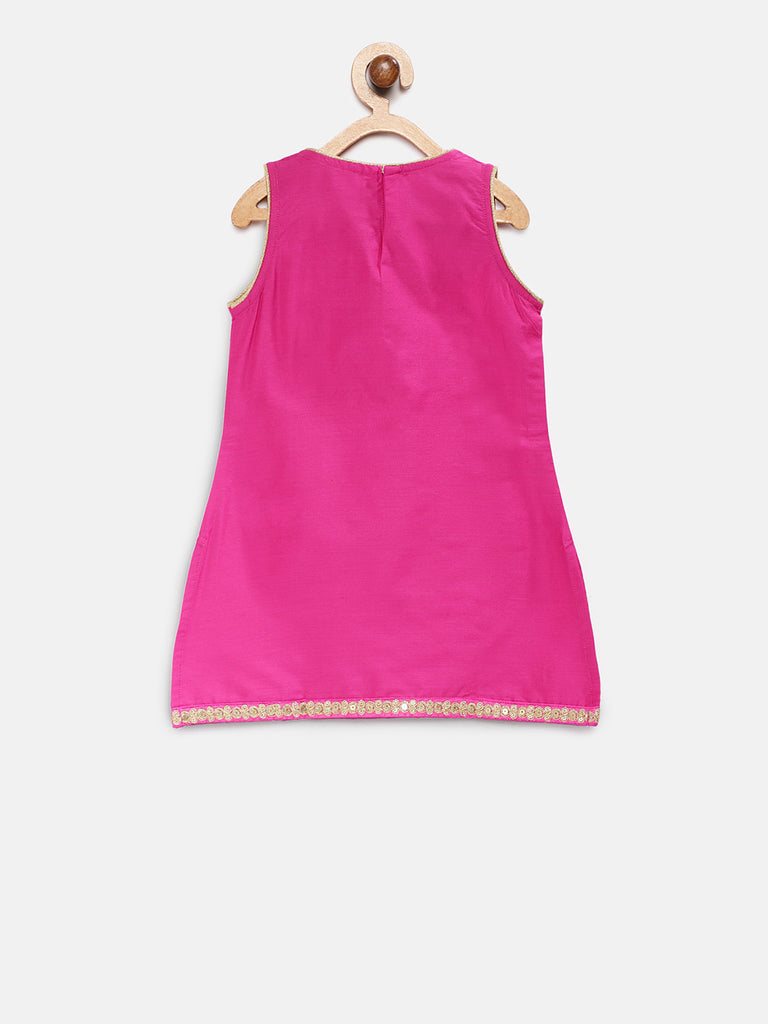 Kids Girls Flared Three-Fourth Pink Lehenga Set