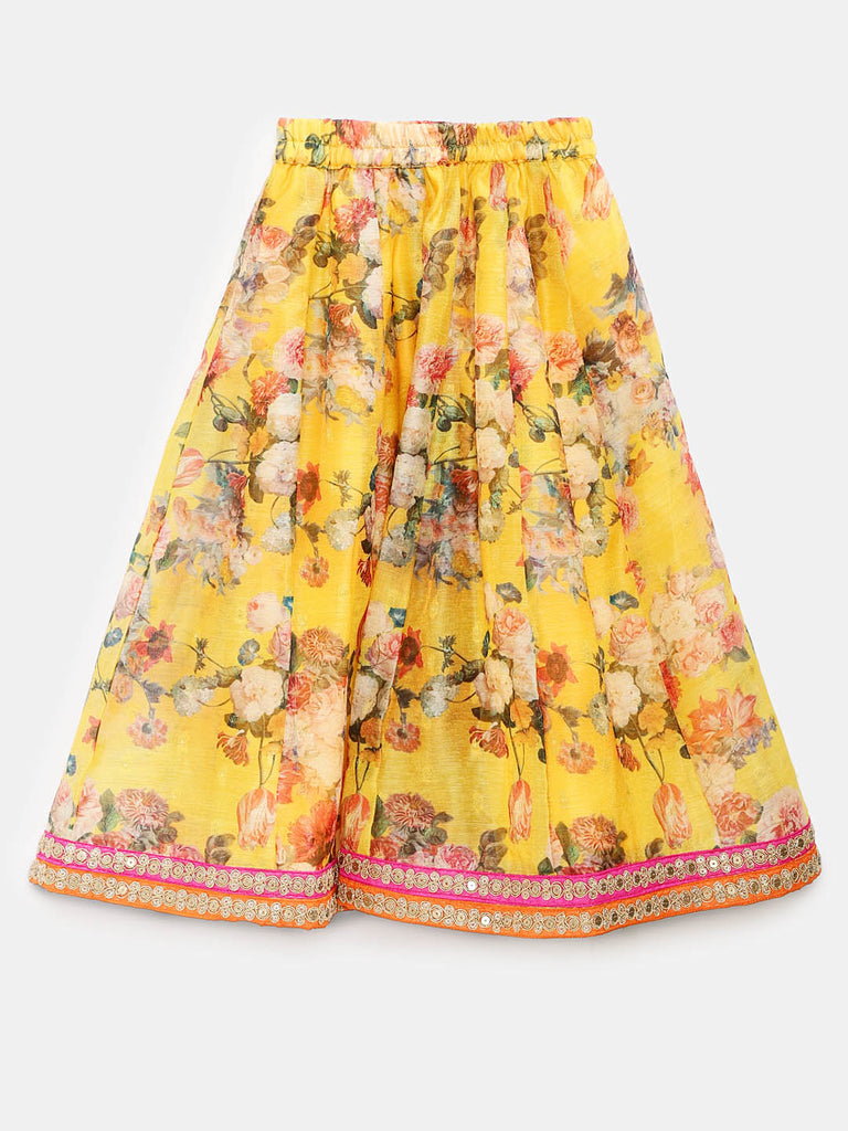 Kids Girls Flared Three-Fourth Pink Lehenga Set