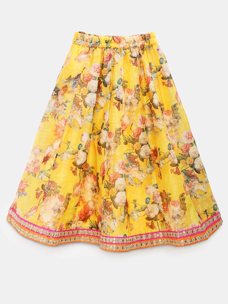 Kids Girls Flared Three-Fourth Pink Lehenga Set