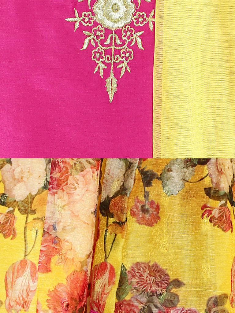 Kids Girls Flared Three-Fourth Pink Lehenga Set