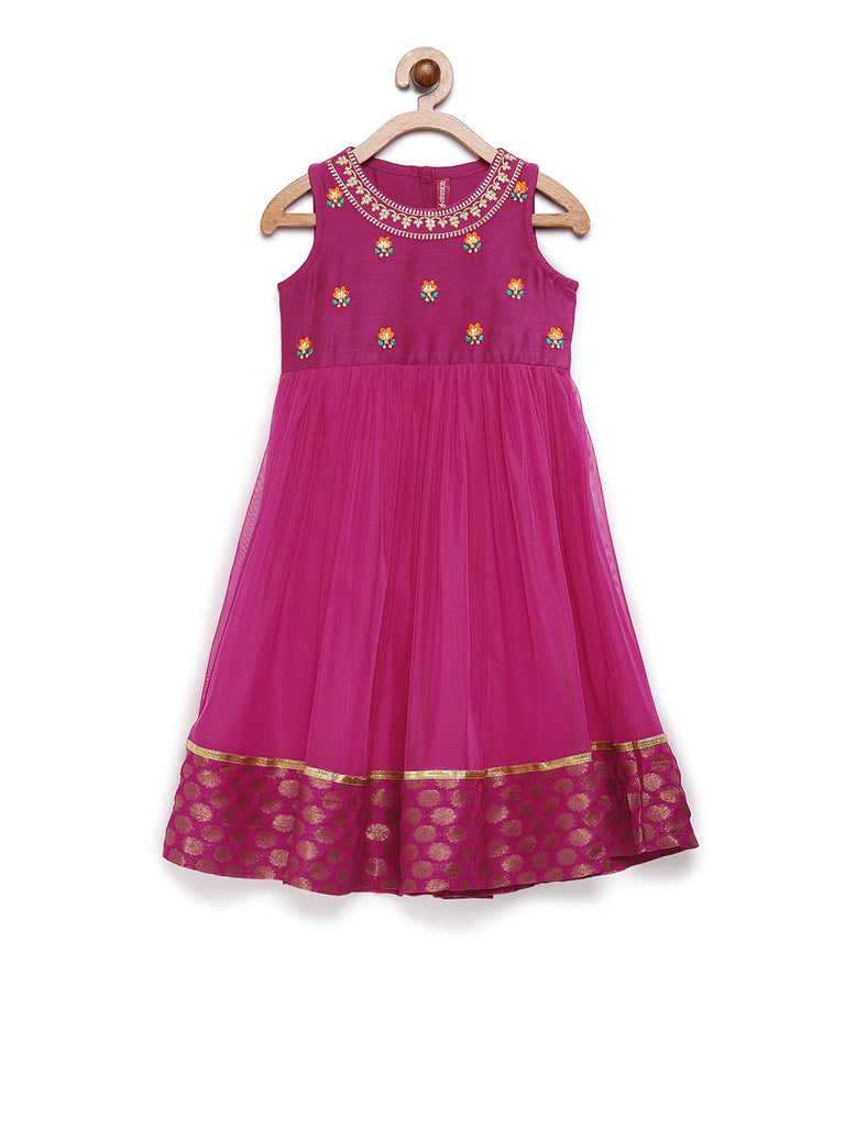 Kids Girls Flared Sleeveless Magenta Dress