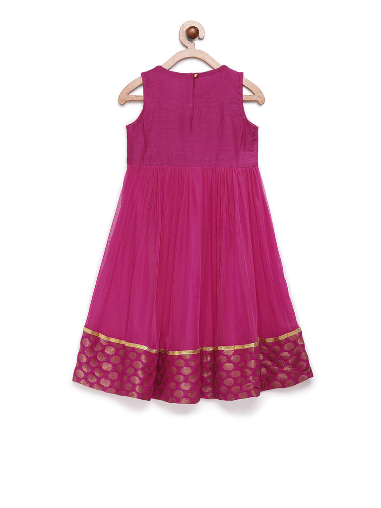 Kids Girls Flared Sleeveless Magenta Dress