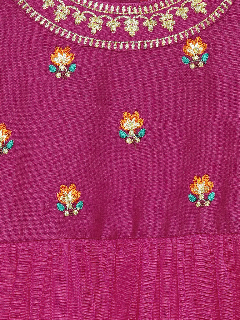 Kids Girls Flared Sleeveless Magenta Dress